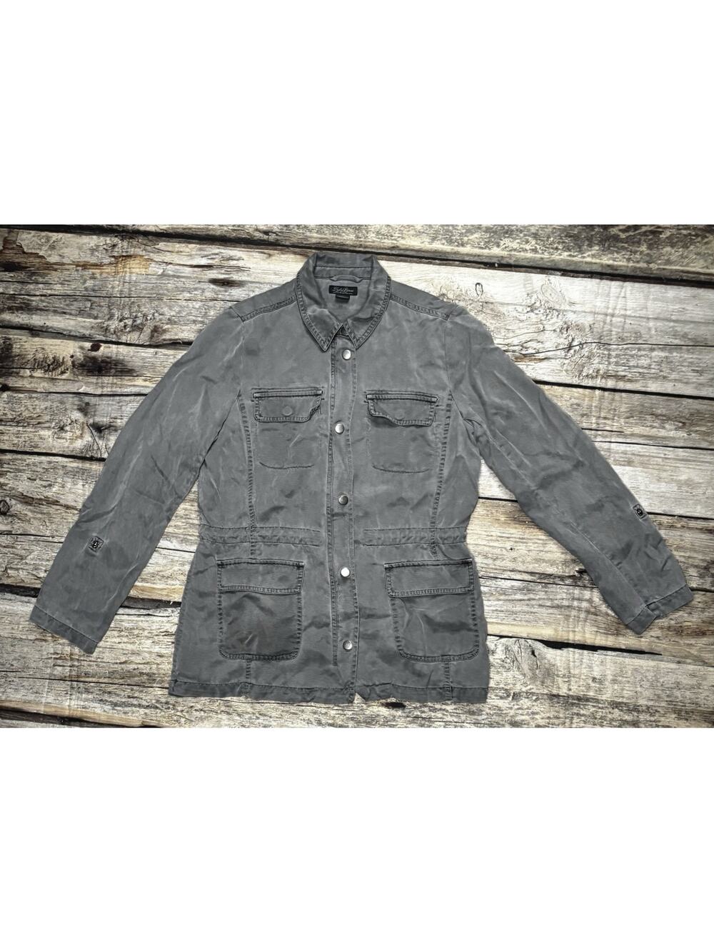 Lucky Brand Gray Utility Jacket Womens Small Field Military Full Zip Snap